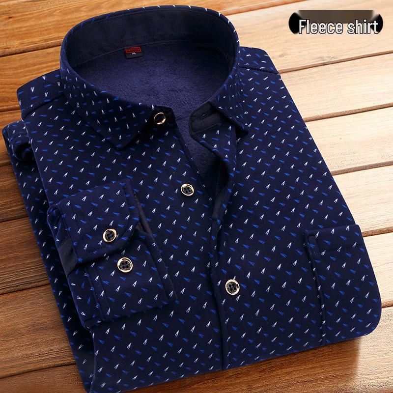 

Чоловіча тепла сорочка на флісовій підкладці Golden Shield для осені/зими - діловий одяг для чоловіків середнього та похилого віку 4XL (165-185 jin)