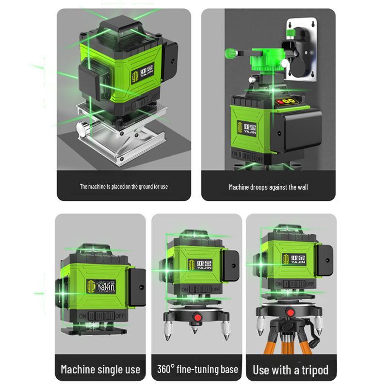 Yajin 16-Line High-Precision Green Laser Level for Wall and Ground, Outdoor-Ready.