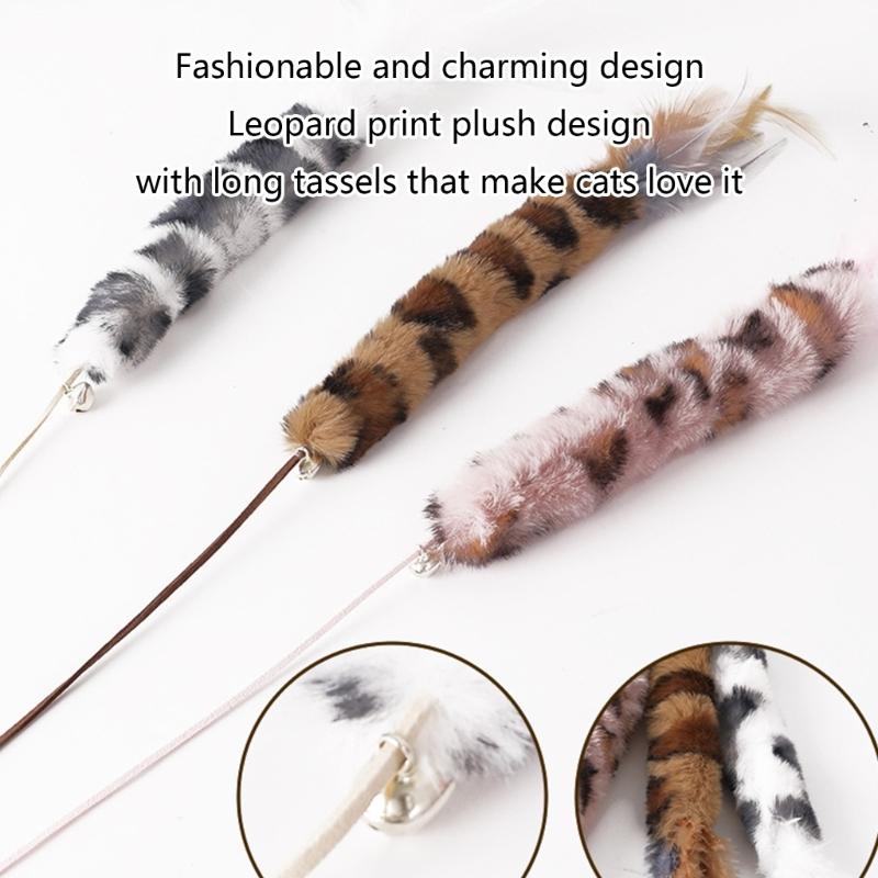 Cat Furry Toy Wands Toy with Furry LeopardPrint Lovely Teasers for Kitten or Cats Plaything Gift for Indoor Cat