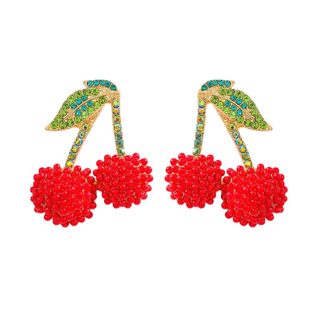 Creative fruit set diamond stud earrings cherry lemon watermelon shape earrings exaggerated fashion earrings
