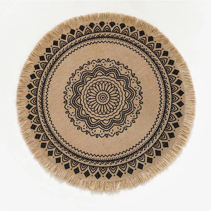 Boho Mandala Round Placemats Heat-Resistant Linen-Cotton Table Mats Washable Non-Slip Dining Decor