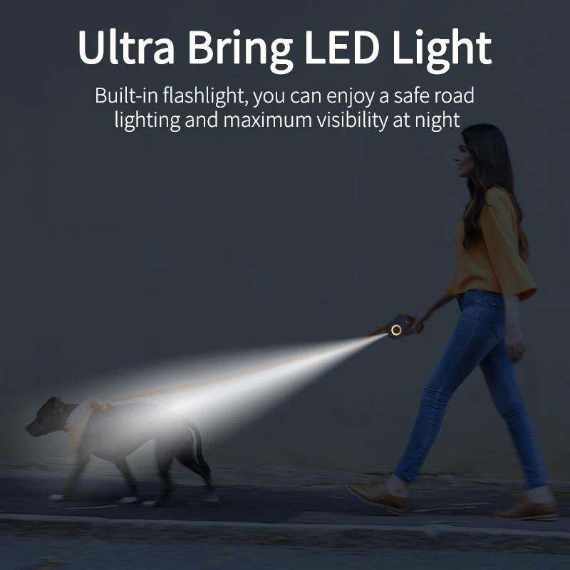 5M Automatic Dog Leash Retractable LED Luminous Leading Fashion Light Straps For Dog Puppy Pet Flexi Walking Running Lead
