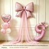 Girls' 5th & 6th Birthday Decor Set with Bow, Net Yarn, and Balloons for a Festive Photo Atmosphere
