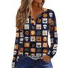 Women's Casual Long Sleeve T-Shirt with Halloween Print V-Neck Button for Parties
