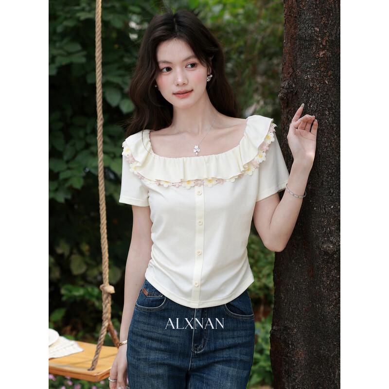 

Women s Lace Trim Short-Sleeve T-Shirt S