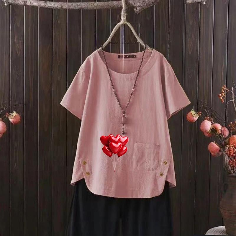 

Летняя повседневная футболка в европейском и американском стиле, V-образный вырез из хлопка и льна, принт в стиле аниме и цветов. 4XL розовый