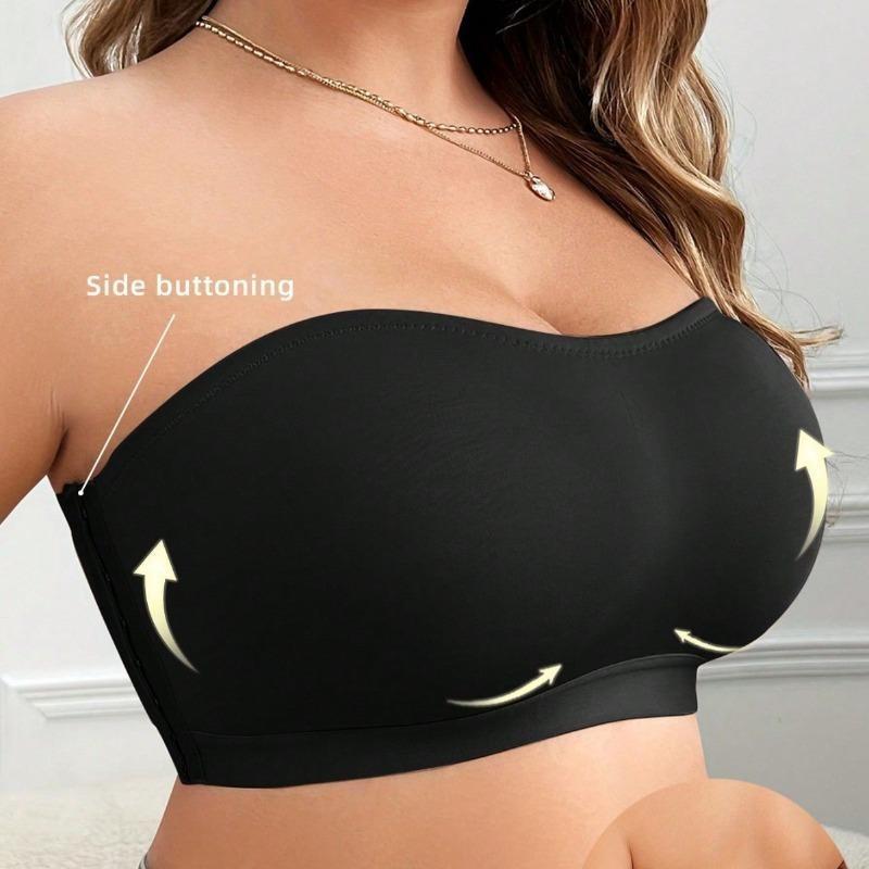 Solid Simple Strapless Side Buckle Bandeau Plus Size Thin Wireless Seamless Bra
