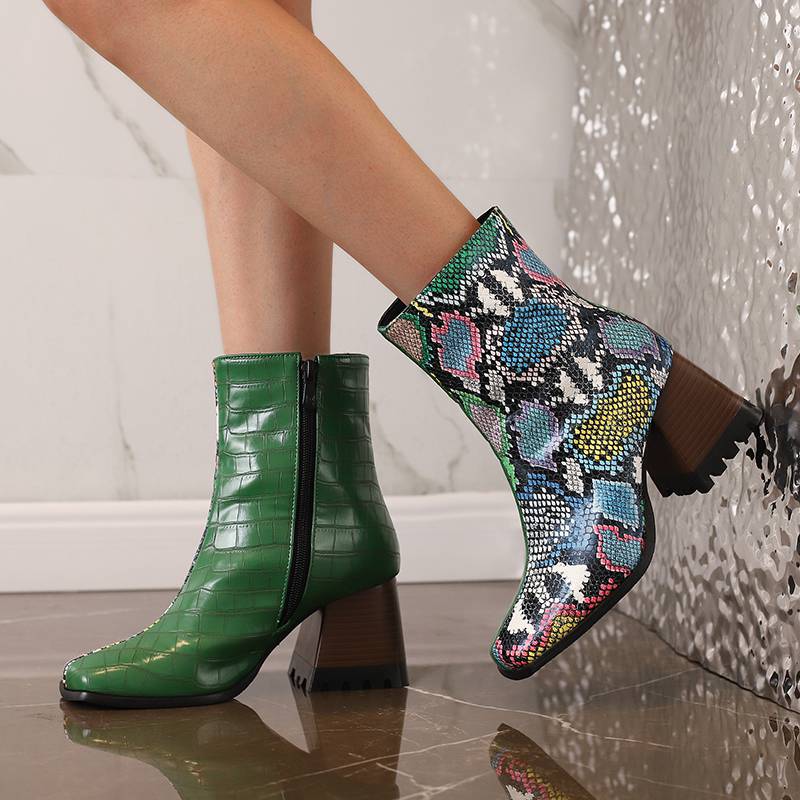 Krazing Pot Polyurethane Autumn Winter Shoes 47 Size 48 Chelsea Boots Gingham Prints Square Toe Plus Size Keep Warm Ankle Boots