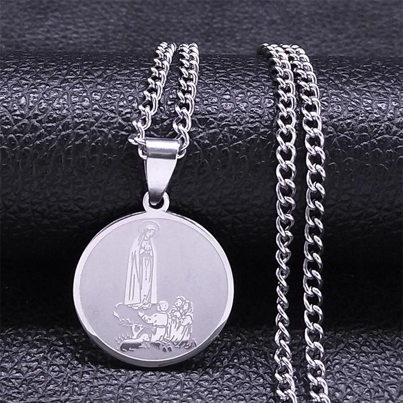 Jungfrau Maria Anhänger Halskette für Damen Edelstahl Statement Lange Kette Katholische Religiöse Halsketten Unsere Liebe Frau Schmuck N2055