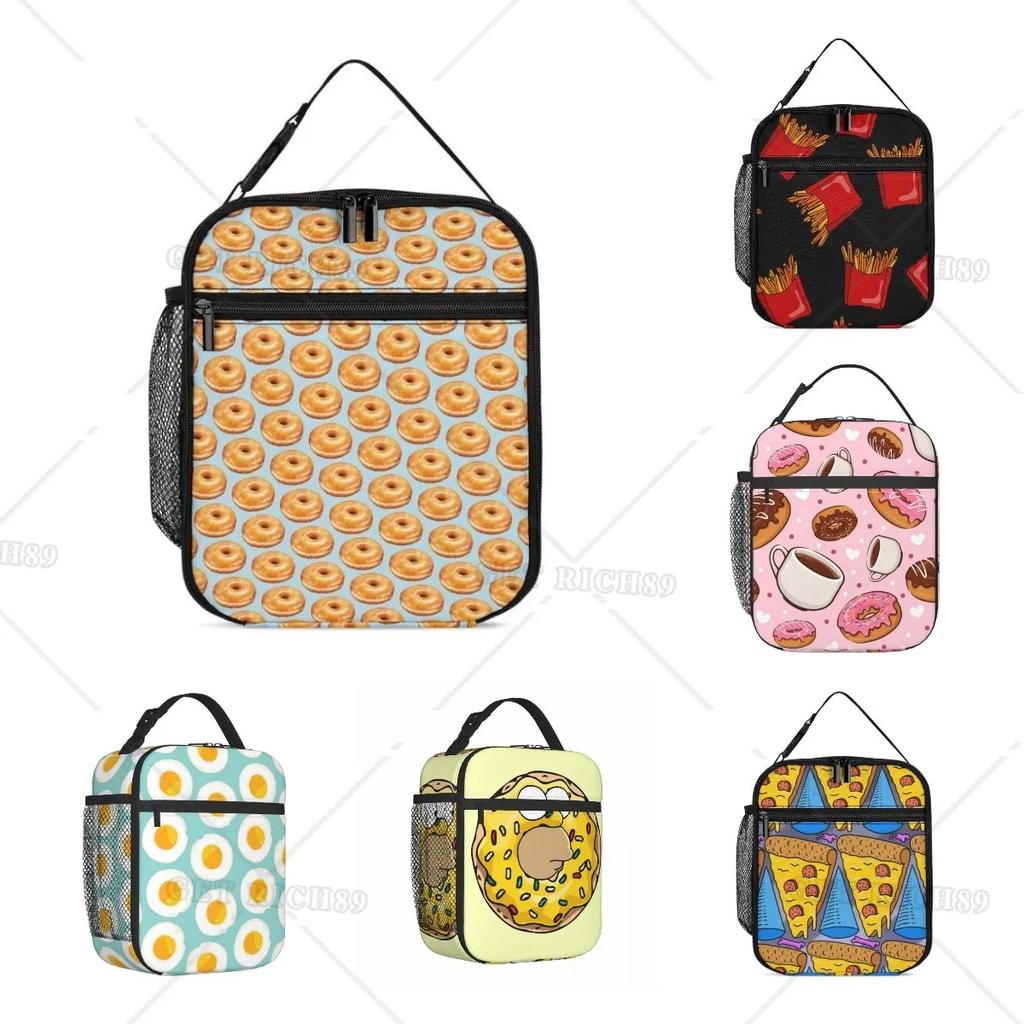 Funny Food Pattern Lunch Bag Leakproof Lunch Pail Container for Adults Work Outdoor, Reusable Handbag, To Keep Food Hot/Cold