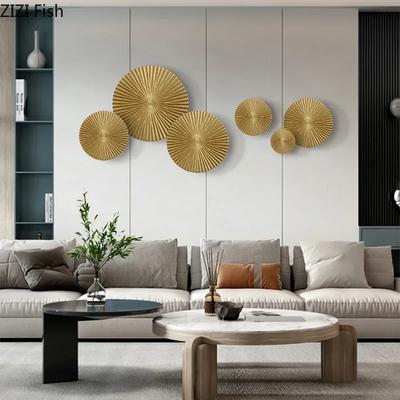 Golden Wooden Decorative Disc Wall Decoration Round Crafts Wall Hanging Ornaments Aesthetic Room Decor Backdrop Display Pendants