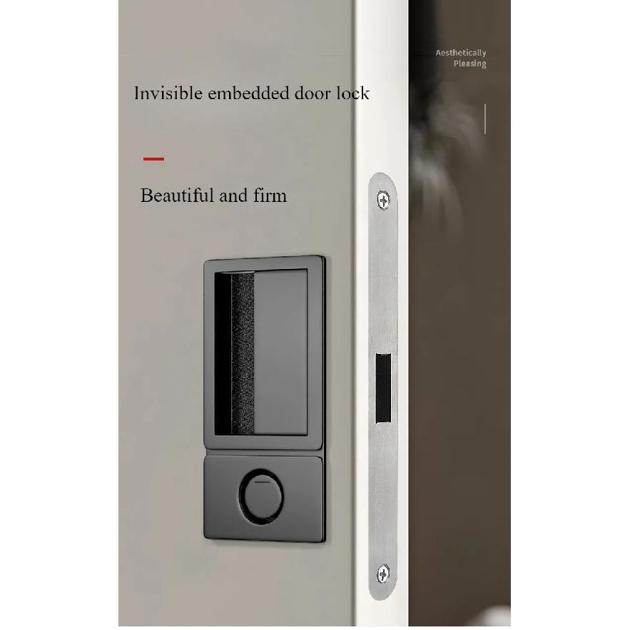 Cerradura de Puerta Magnética de Lengüeta Única Oculta Empotrada con Cierre Plano Minimalista Manija de Puerta Negra para Habitación de Dormitorio Interior