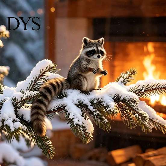 Holiday Glass Door Stickers Winter Forest Raccoon Window Cling, Static Cling Sticker with Snowy Pine Creative Animal Gift for Friends Branch,
