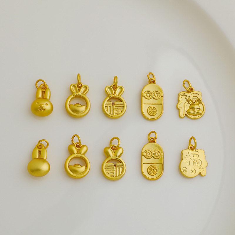 Gold-Plated Zodiac Rabbit Fu Pendant: Lucky Charm Beaded DIY Accessory