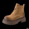 Fashion thick-soled heightening Martin boots women's 2025 autumn new retro thin polished short boots lace-up rhubarb boots