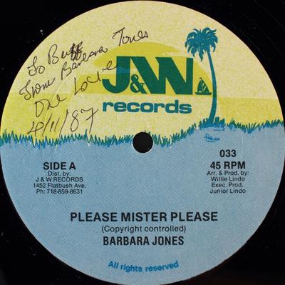 12inch Record BARBARA JONES  Please Mister Please 033 JW Records US Reggae Ska  Dub Used