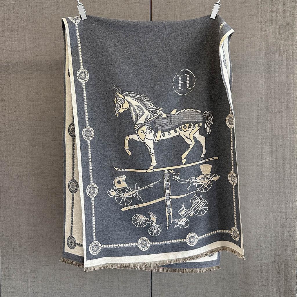 Autumn Winter Pashmina Elegant Horse Print Shawl Wrap Women Luxury Cashmere Scarf Femme Thick Warm Blanket Stoles Long Blanket