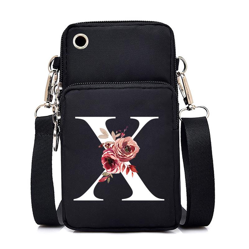 New Letter-printed Black Oblique Span Bag, Mobile Phone Bag, Light To Carry, Vertical Length and Width Change Bag