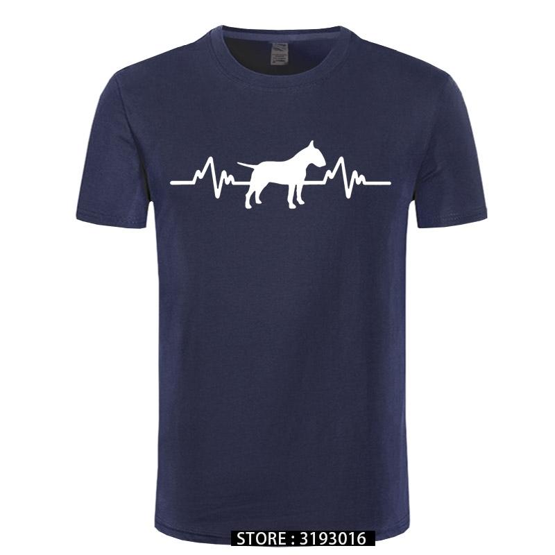 Funny Heartbeat English Bull Terrier Dog T Shirt Men Custom Pattern Cotton Short Sleeve Man Joke Present Tshirt Christmas