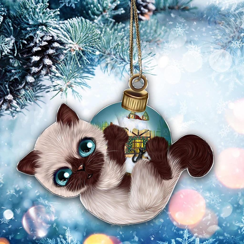 Charming Cartoon Christmas Cat Flat Car Ornament Festive Acrylic Home Decoration