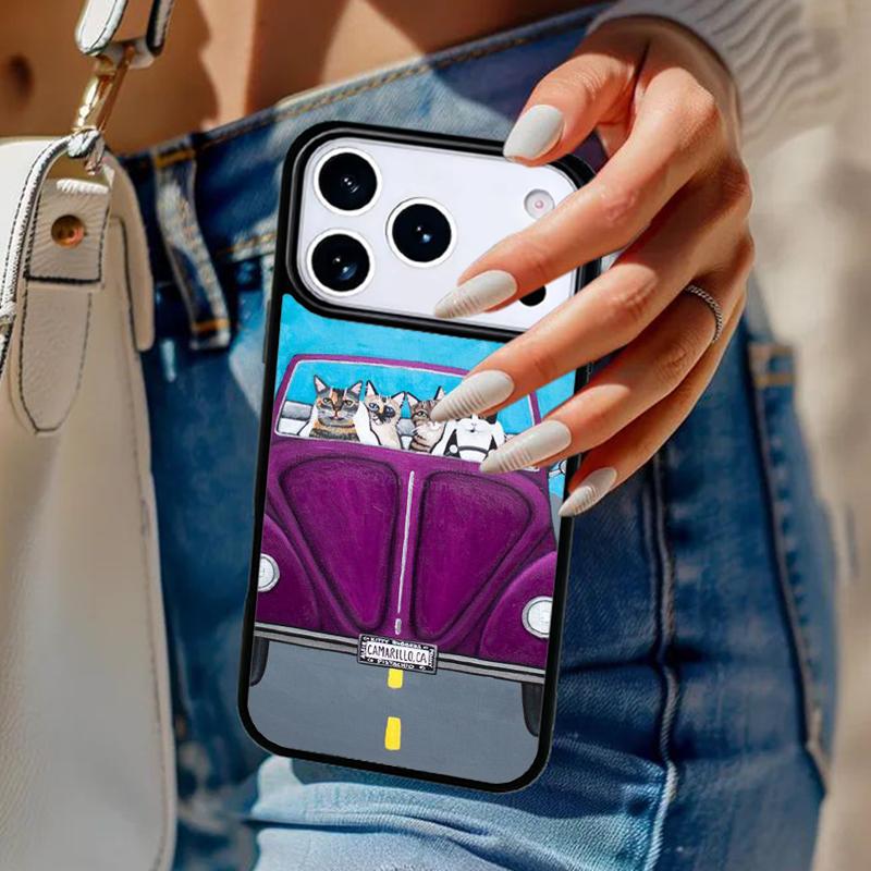 Hippy Peace Bus Cat Phone Case For iPhone 17 Air 14 15 13 12 Max Cover For Apple 14 15 16 16e 11 Pro Max Plus
