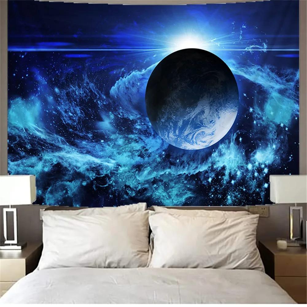 Mysteriöses Universum Weltraum Sternenhimmel Galaxie Kunst Wandteppich Wandbehang Psychedelischer Wandteppich für Schlafzimmer Wohnzimmer Dekoration