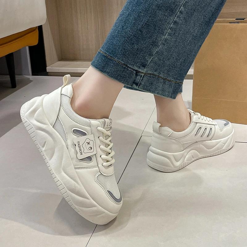 Jaro Podzim Nový Přírůstek Kulatá Špička Pohodlné Ležérní Jednobarevné Elegantní Dámské Boty Mělký Výkroj Prodyšné Sportovní Boty