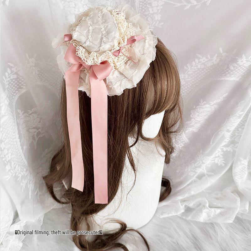 Lolita Butterfly Knot Lace Hair Clip with Streamer In Pink