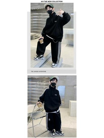 Boys' Autumn 2025 Sports Sweatshirt Set - Long Sleeve, Two-Piece, Stylish & Comfortable