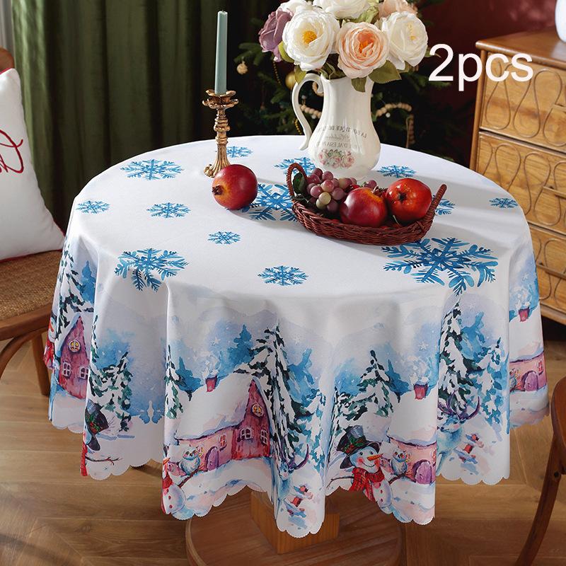 Tablecloth 2PCS Christmas Day Decoration Waterproof and Oilproof Dining Table Cloth Polyester Decoration