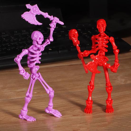 Movable Articulated Human Skeleton Assembly Skeleton Action Figure Collectible Skeleton Figure Wearing Multiple Weapon Sets for Collectors Desktop