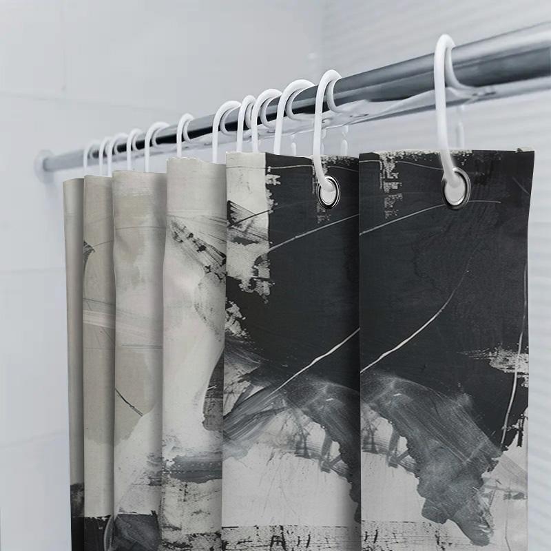 Cortina de Chuveiro Preto e Branco Abstrata Design Moderno Artístico Para Decorações de Banheiro Instalação Fácil Com Conjunto de Argolas de Gancho Por Tau