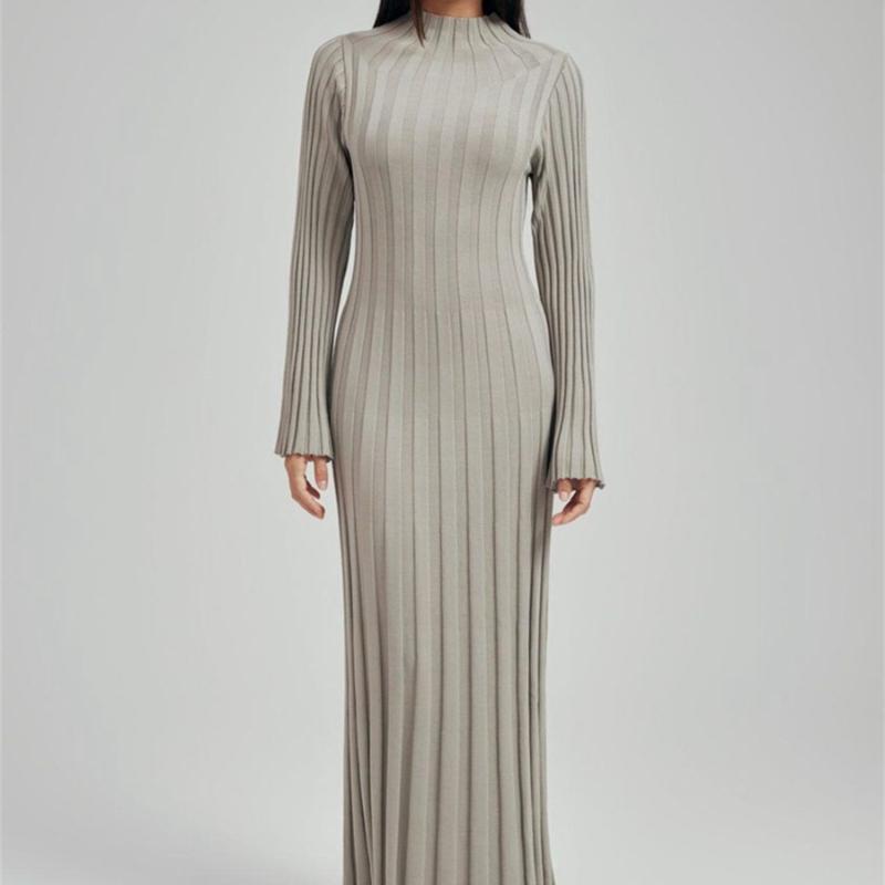 Elegant Turtleneck Knitted Sweater Dress for Women Fashion Long Sleeve Slim Casual Maxi Dress Fall Winter Holidays Party Dress