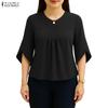 ZANZEA Women Casual Round Neck 3/4 Sleeve Loose Blouse