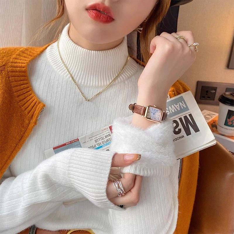 Women's Half-high Neck Plus Fluff Sweater Winter Thickened Inner Knitted Base Shirt Solid Versatile Warm Top