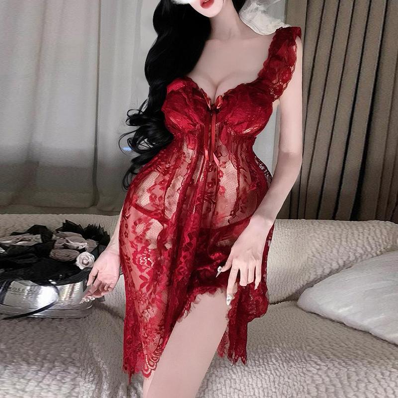 Sexy Lingerie Pure Desire Sexy Lace See-through Dress Female Role Play Uniform Pajamas