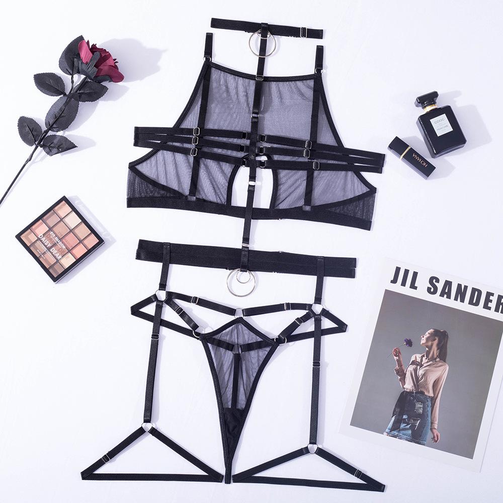 Sexy perspective erotic underwear set Lingerie mesh women