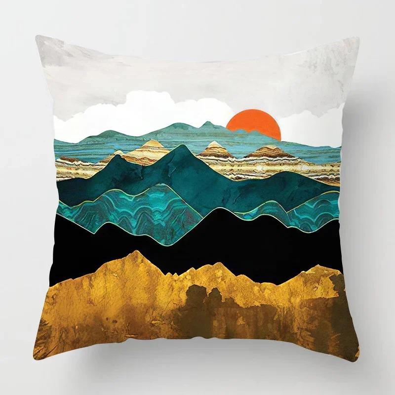 Nordic Mountains Moon Sunrise Metal Painting Pillowcase Sofa Decoration Cushion Cover 40*40 Home Decoration Cushion Cover 60*60