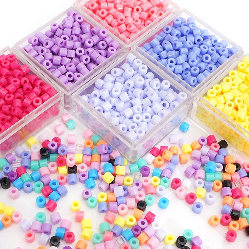 300pcs 4mm Acrylic Short Tube Beads Solid Color Seed Beads Accessories For DIY Jewelry Making