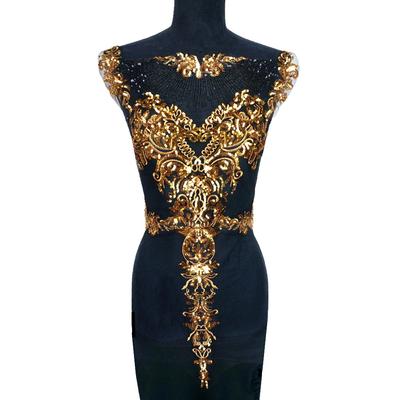 1 set tulle nero oro paillettes ricamo tessuto di pizzo nappa abito da sposa nobile reale applique colletto toppa abito fai da te