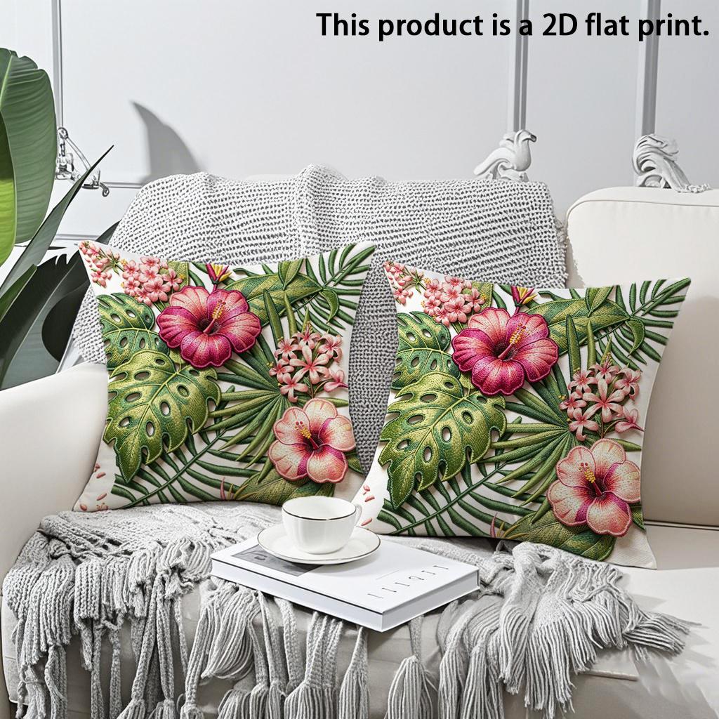 

2pcs Tropical Floral Throw Pillow Covers Hibiscus Palm Leaf Jungle Outdoor Indoor Decorative Cushion Cases for Sofa Bed Patio 45x45cm-2pcs