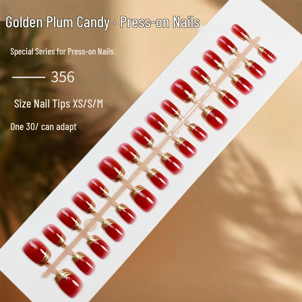 

Exquisite Plum Candy Cat Eye Gilded Nail Art: Tomato-Whitening Finished Fake Nails