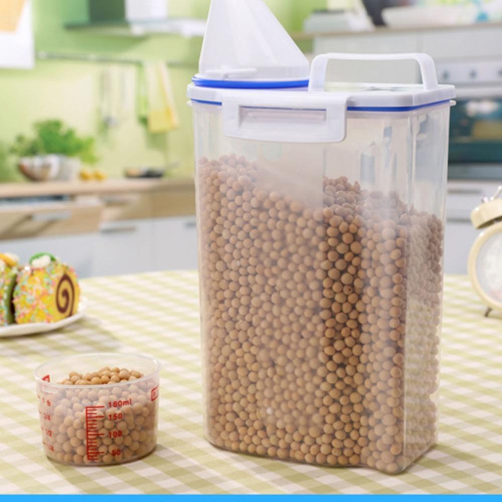 2PCS 2KG Rice Dispenser With Measuring Cup Food Storage Barrel  For Cat Food