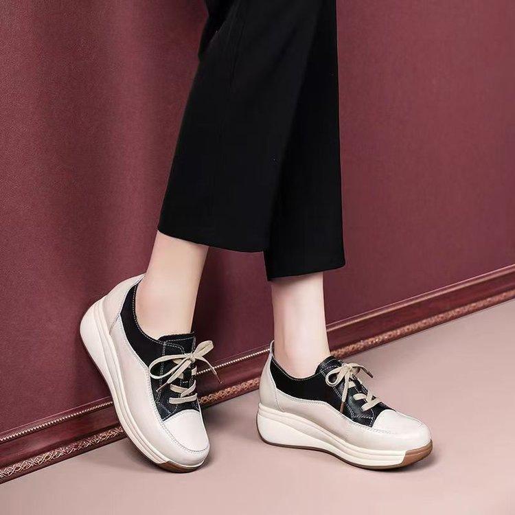 

Muffin sole casual single shoes autumn new soft sole comfortable breathable leather surface 35 чёрный