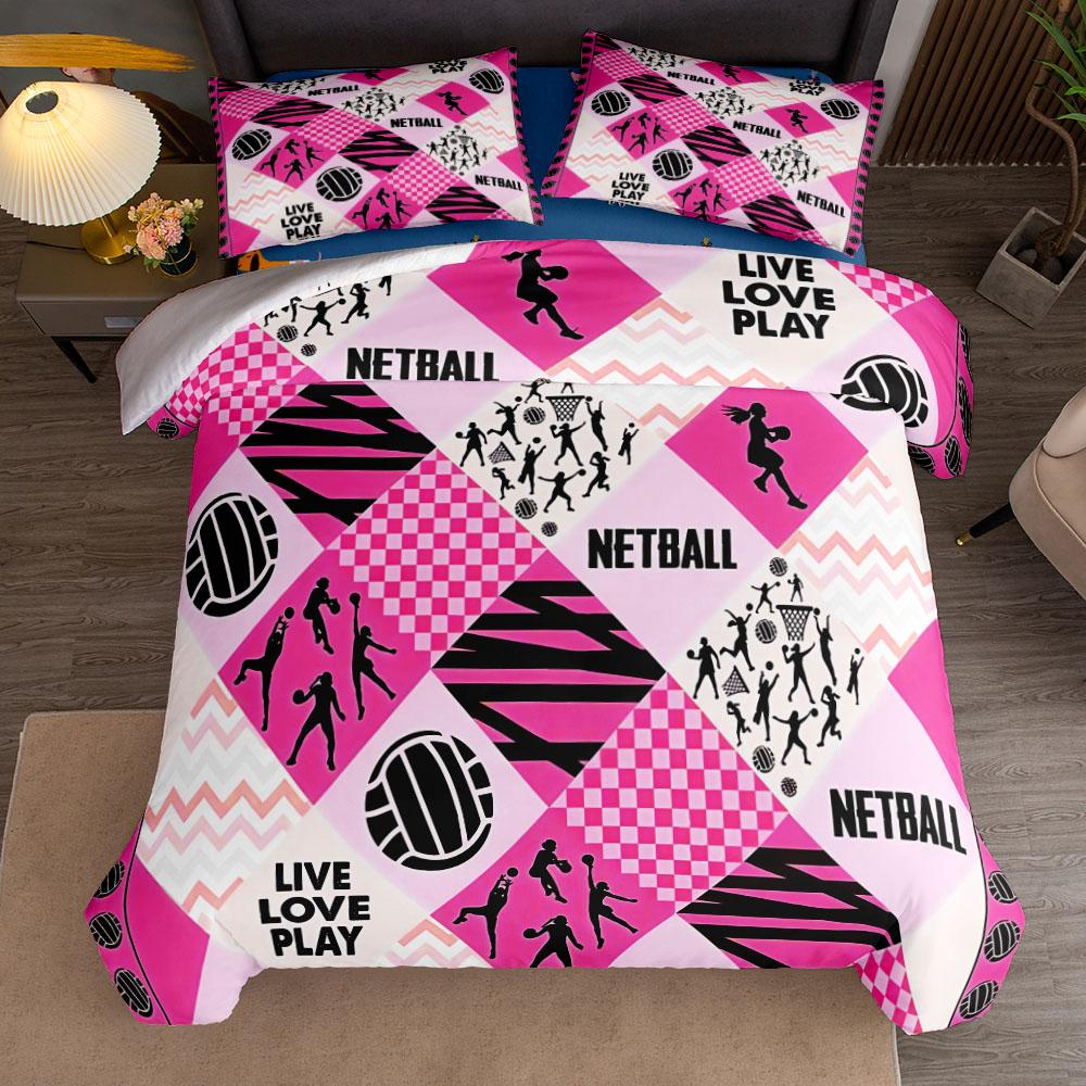 Love Play Netball Boys Duvet Cover Set King Queen Double Full Twin Single Size Teal Bed Linen Set