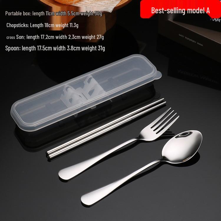 Portable Stainless Steel Cutlery Set: Fork, Spoon & Chopsticks - Ideal for Students & Outdoor Use