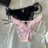 Mesh Ruffle Floral Bowknot Panties Bow Ribbon Underpants Lace Flower Transparent Briefs  Lady