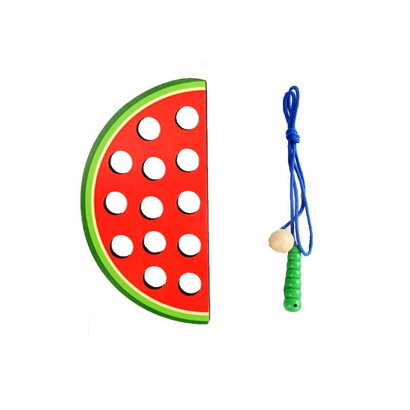 Wooden Lacing Plaything Educational Fruits Threading Activity Puzzles Learning Fine Motor Skill Car Travel Plaything Set For Toddlers Kids