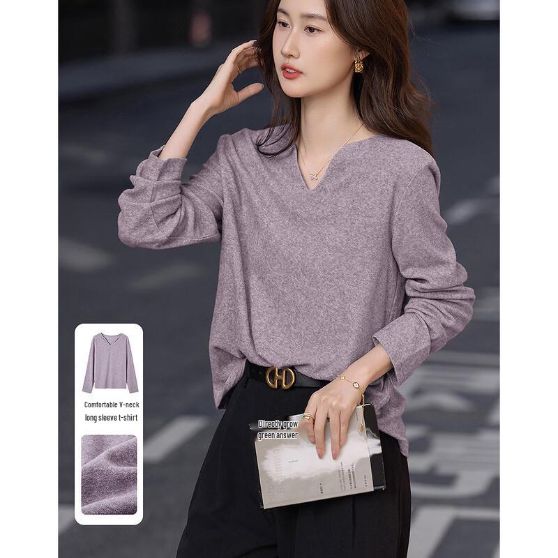 Women's V-Neck Long Sleeve Relaxed Fit T-Shirt