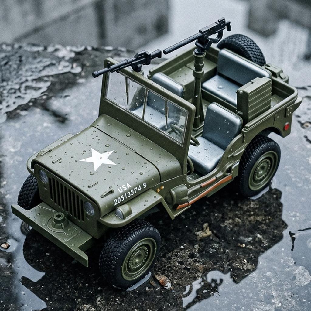 1:32 Vehículos Militares Todoterreno Willys GP Modelo de Coche de Metal Fundición a Presión Sonido y Luz Tira Hacia Atrás Juguete para Niños Juguete Coleccionable